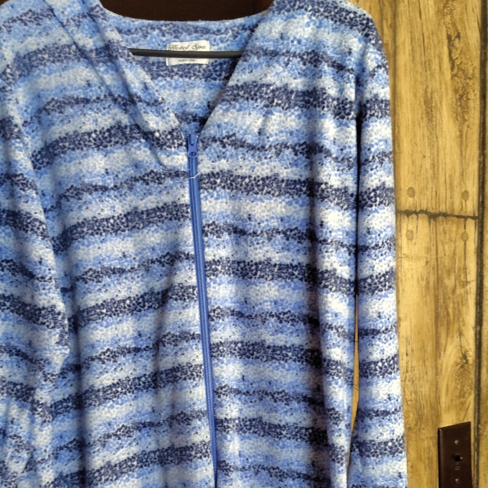 Blue Striped Zip-Front Women's Robe by Rachel Spa